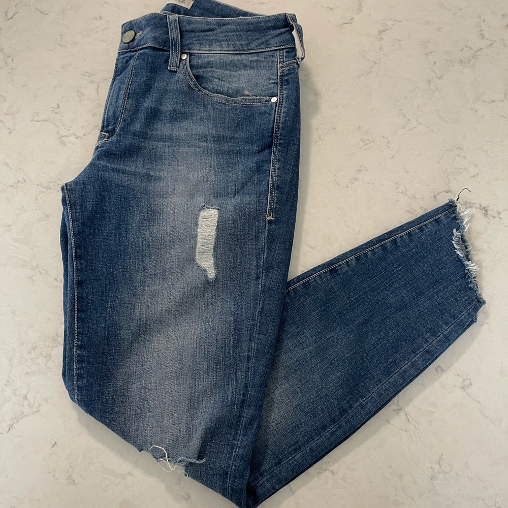 Mavi mid rise uneven raw hem skinny jeans